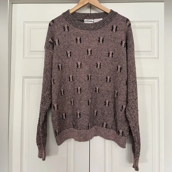{Peninsula} Linen Blend Vintage Knit Sweater in Dusty Rose &amp; Black - Women’s XL