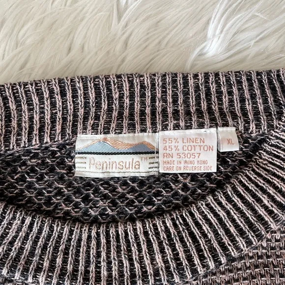 {Peninsula} Linen Blend Vintage Knit Sweater in Dusty Rose &amp; Black - Women’s XL