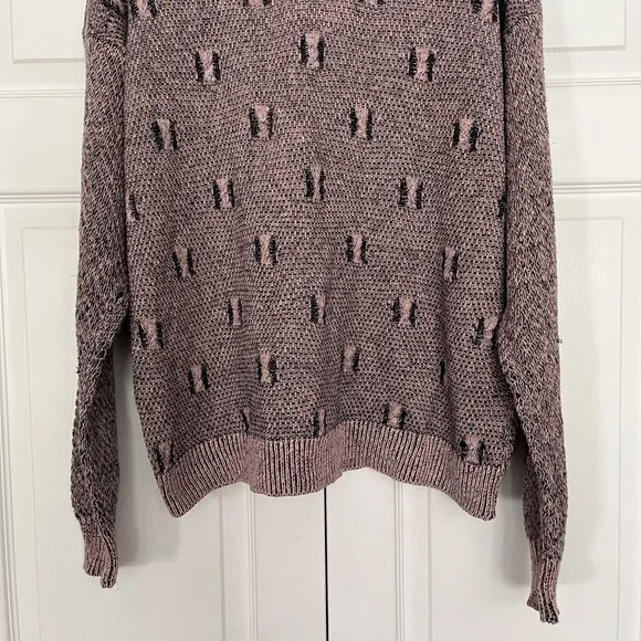 {Peninsula} Linen Blend Vintage Knit Sweater in Dusty Rose &amp; Black - Women’s XL