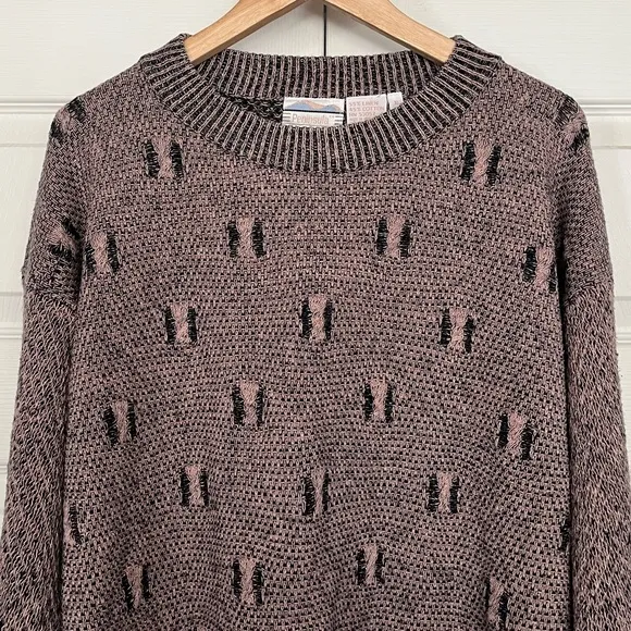 {Peninsula} Linen Blend Vintage Knit Sweater in Dusty Rose &amp; Black - Women’s XL