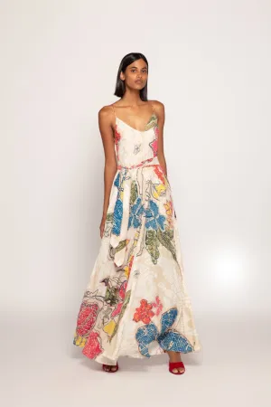 Periwinkle Bandhani Print V Neck Column Dress With Detachable Belt