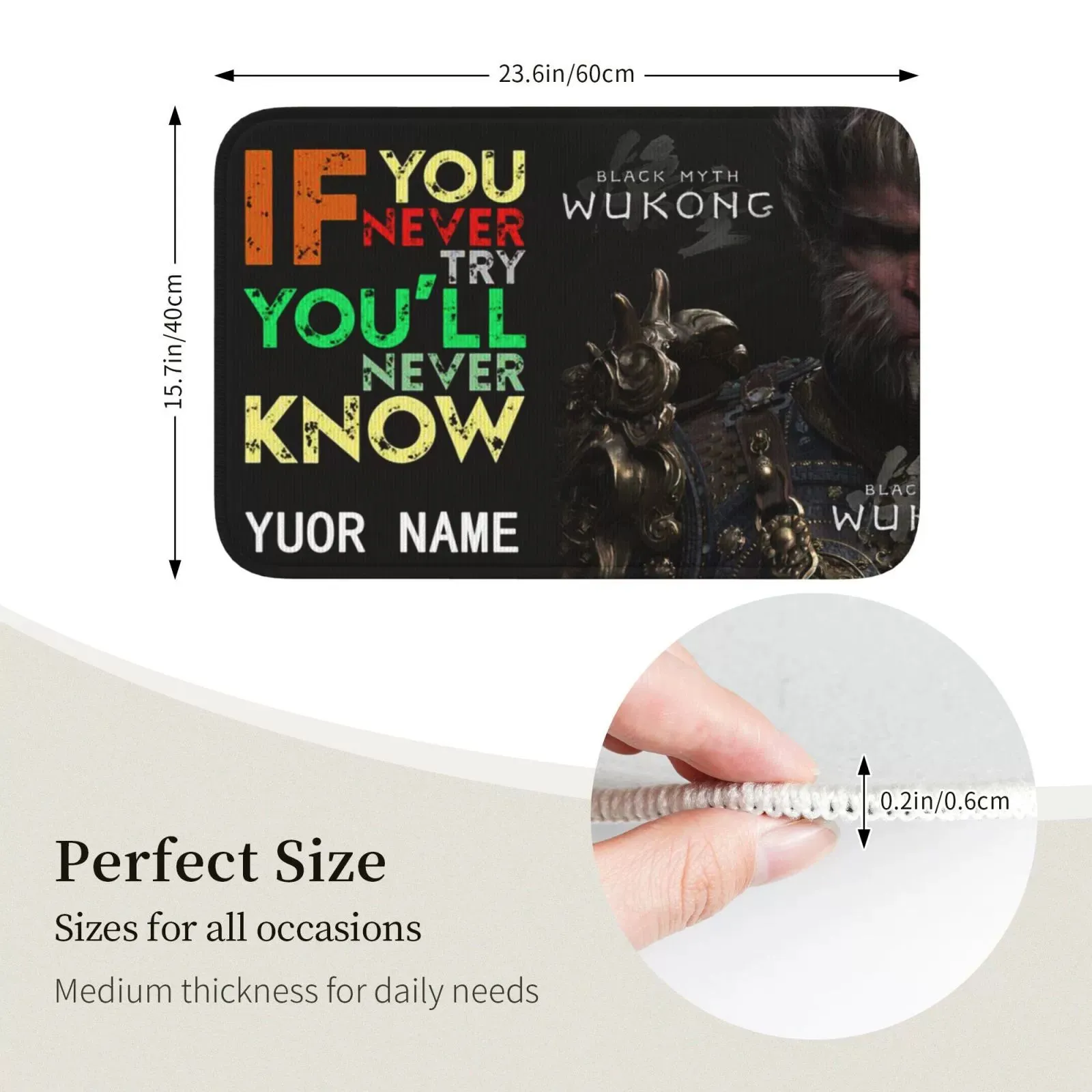 Personalized Black Mythical Monkey King Floor Mat Door Mat-2