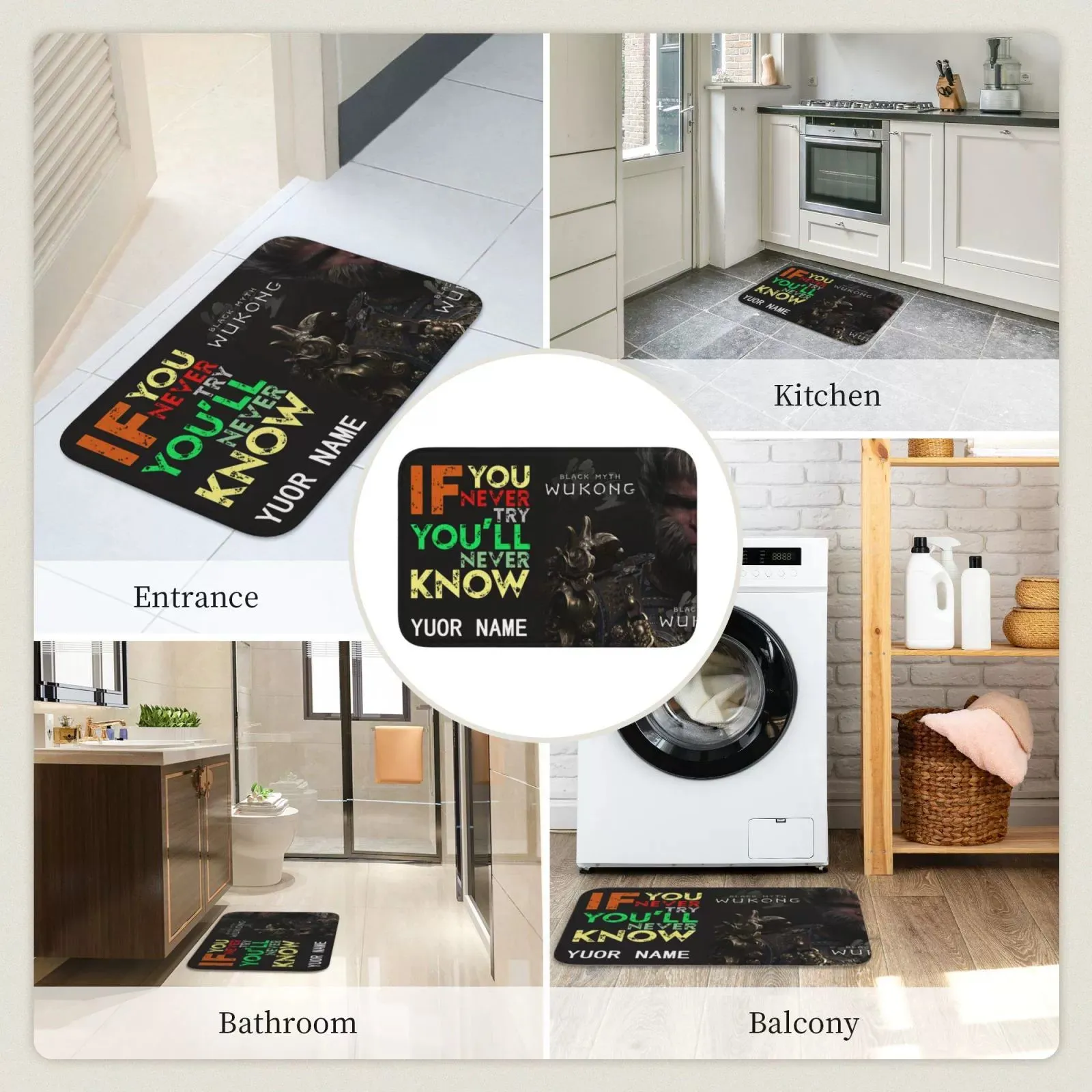 Personalized Black Mythical Monkey King Floor Mat Door Mat-2