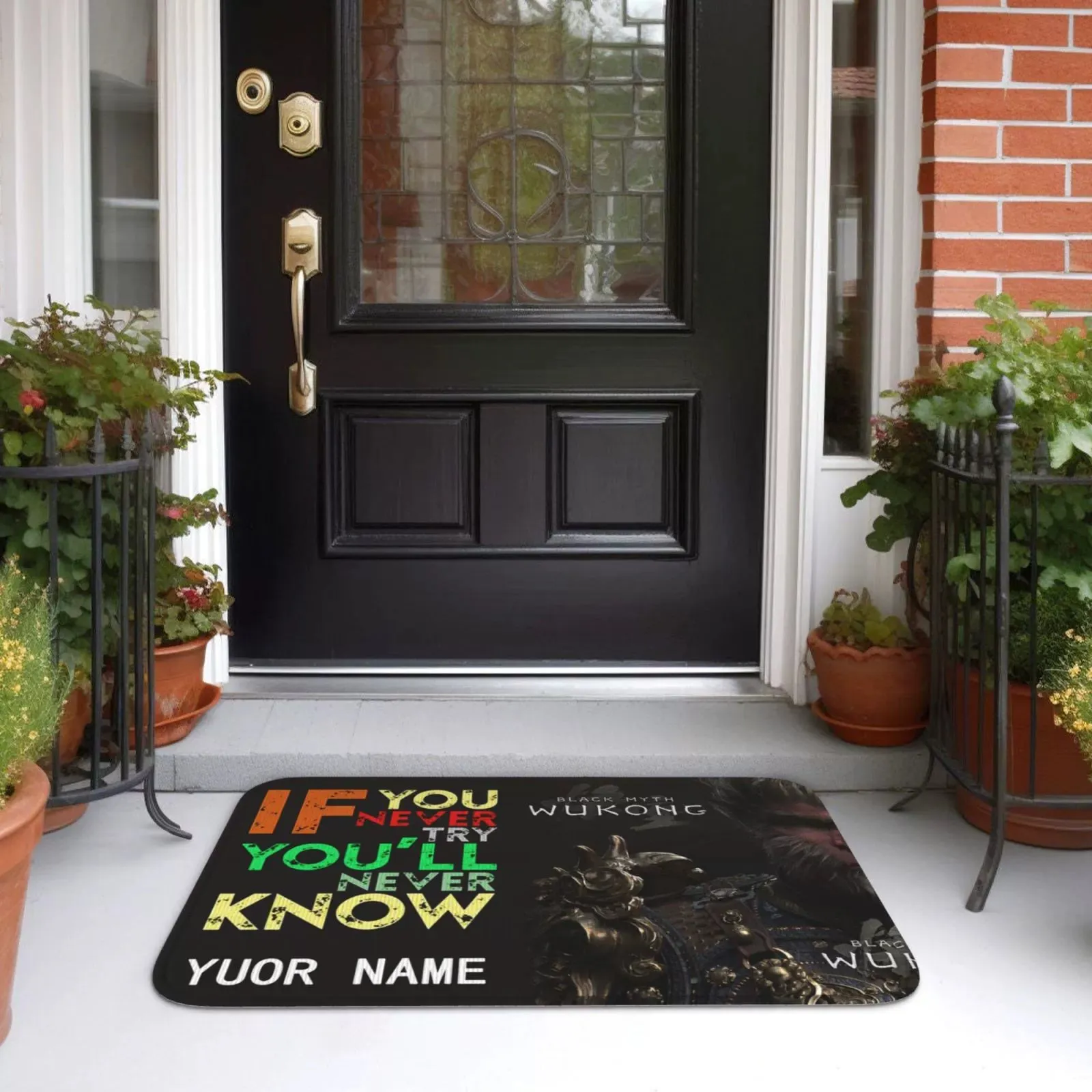 Personalized Black Mythical Monkey King Floor Mat Door Mat-2