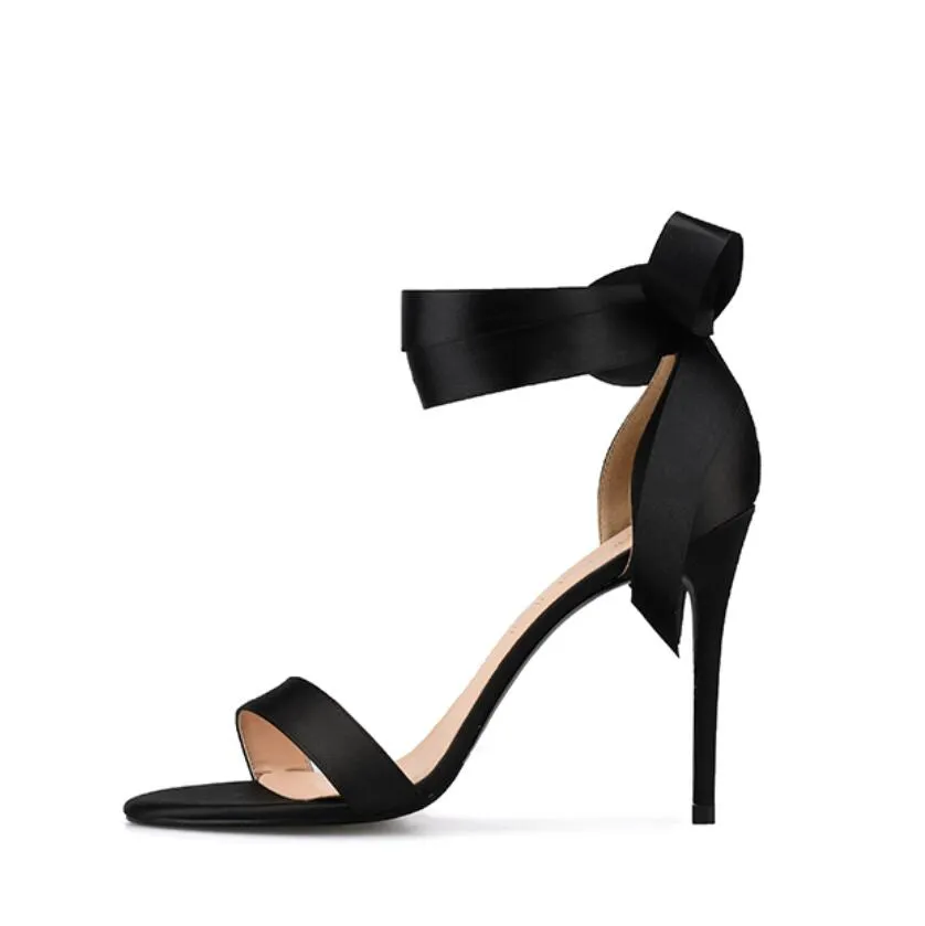 Petite Silk Satin Ankle Strap Lace Up Heels ES51