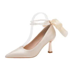 Petite Size 1 Pearl Ankle Strap Satin Heels MS302