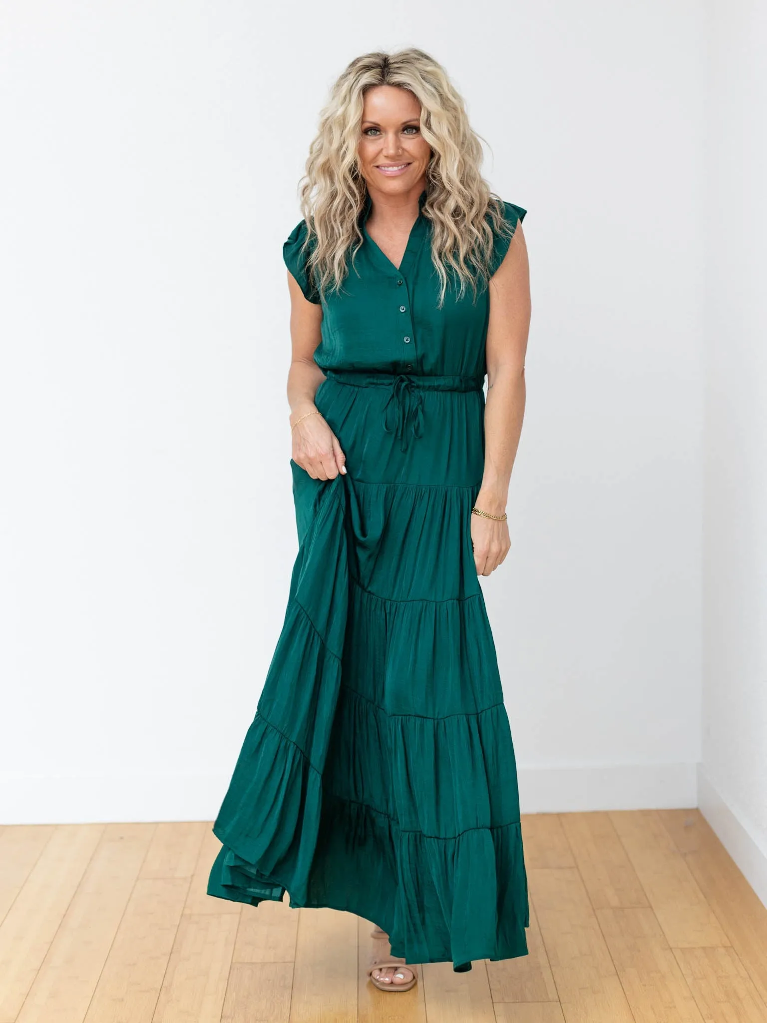PINCH Satin Tiered Maxi Dress