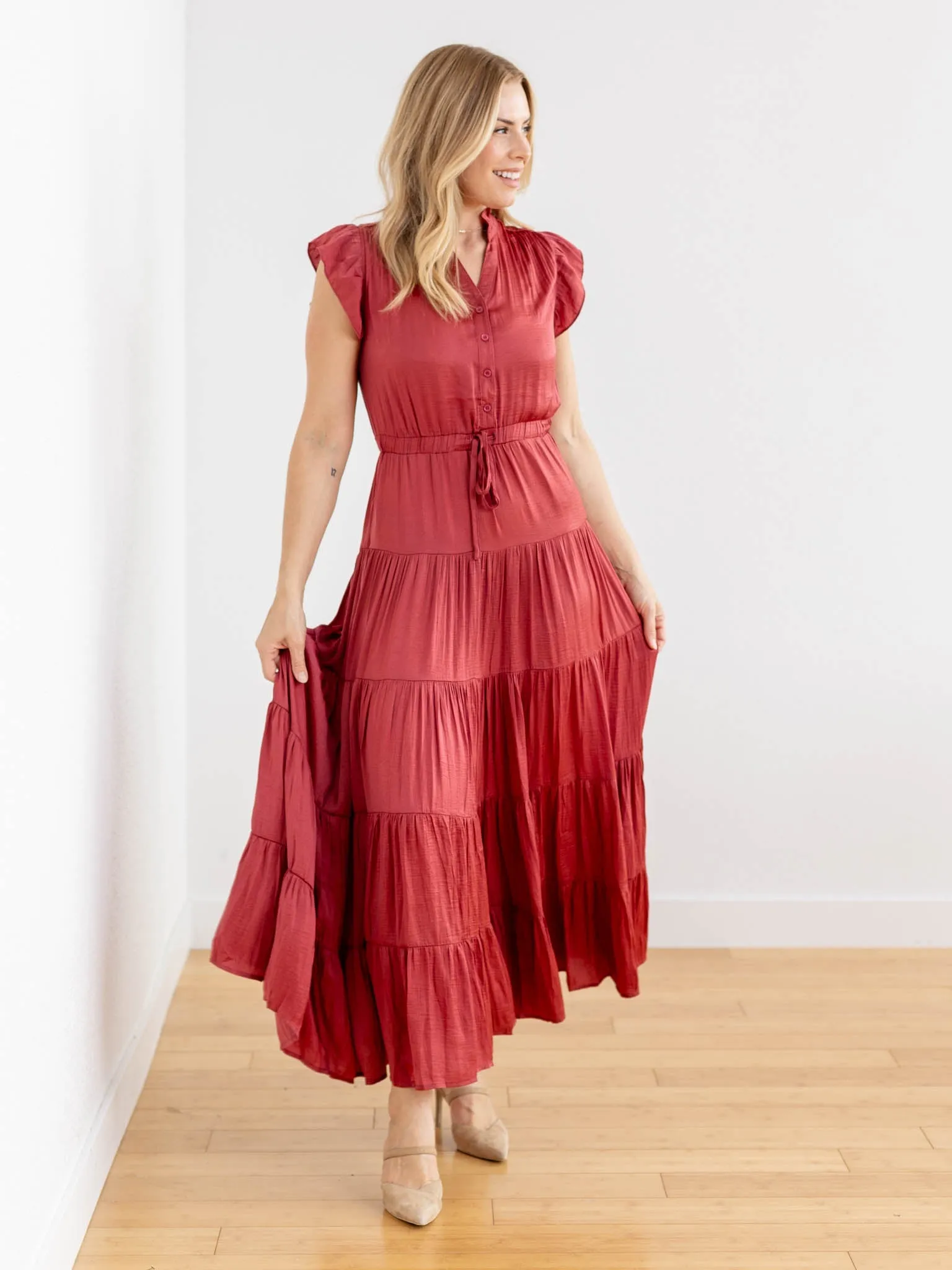 PINCH Satin Tiered Maxi Dress