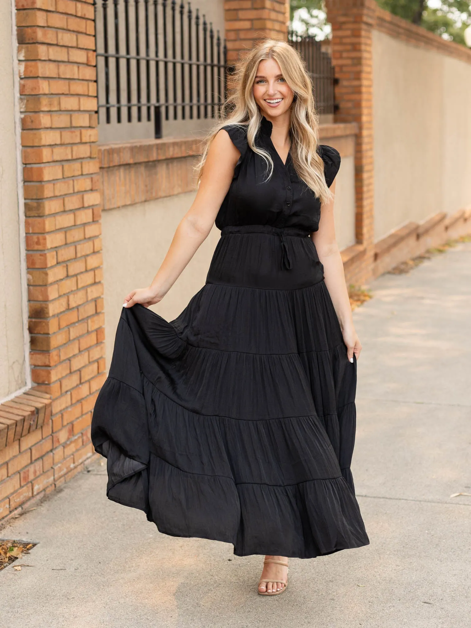 PINCH Satin Tiered Maxi Dress