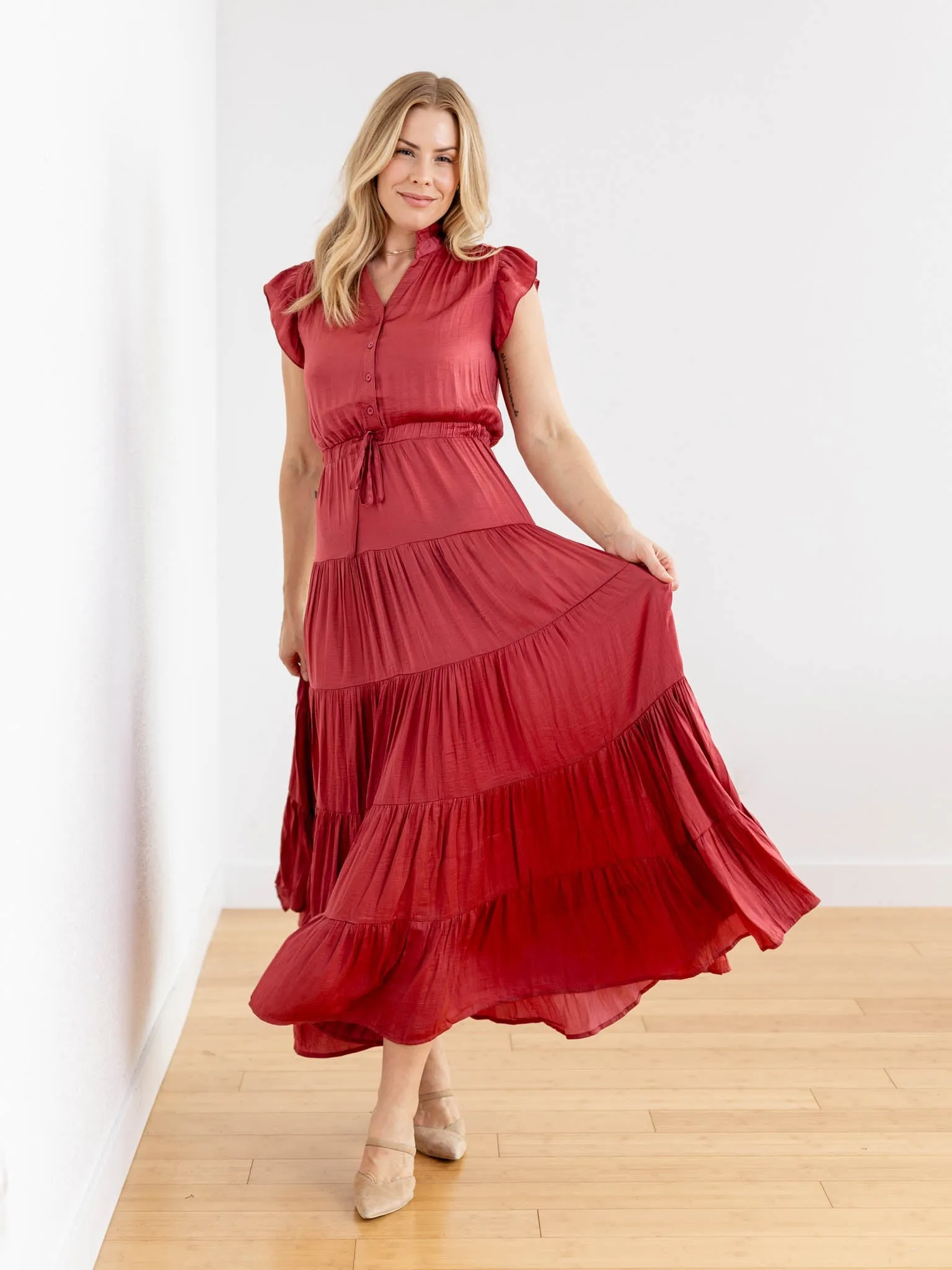 PINCH Satin Tiered Maxi Dress