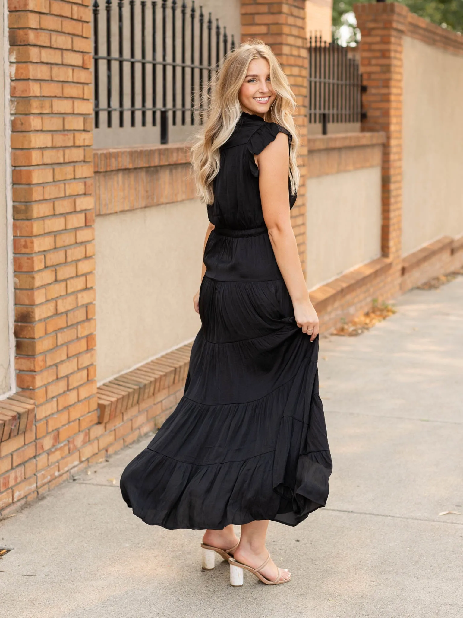PINCH Satin Tiered Maxi Dress