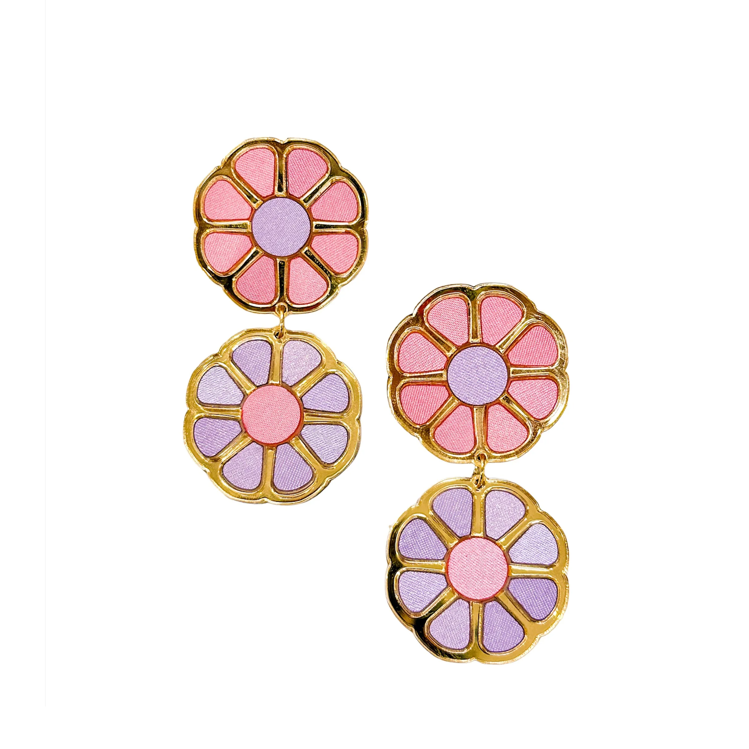 Pink and Lavender Color Block Earrings