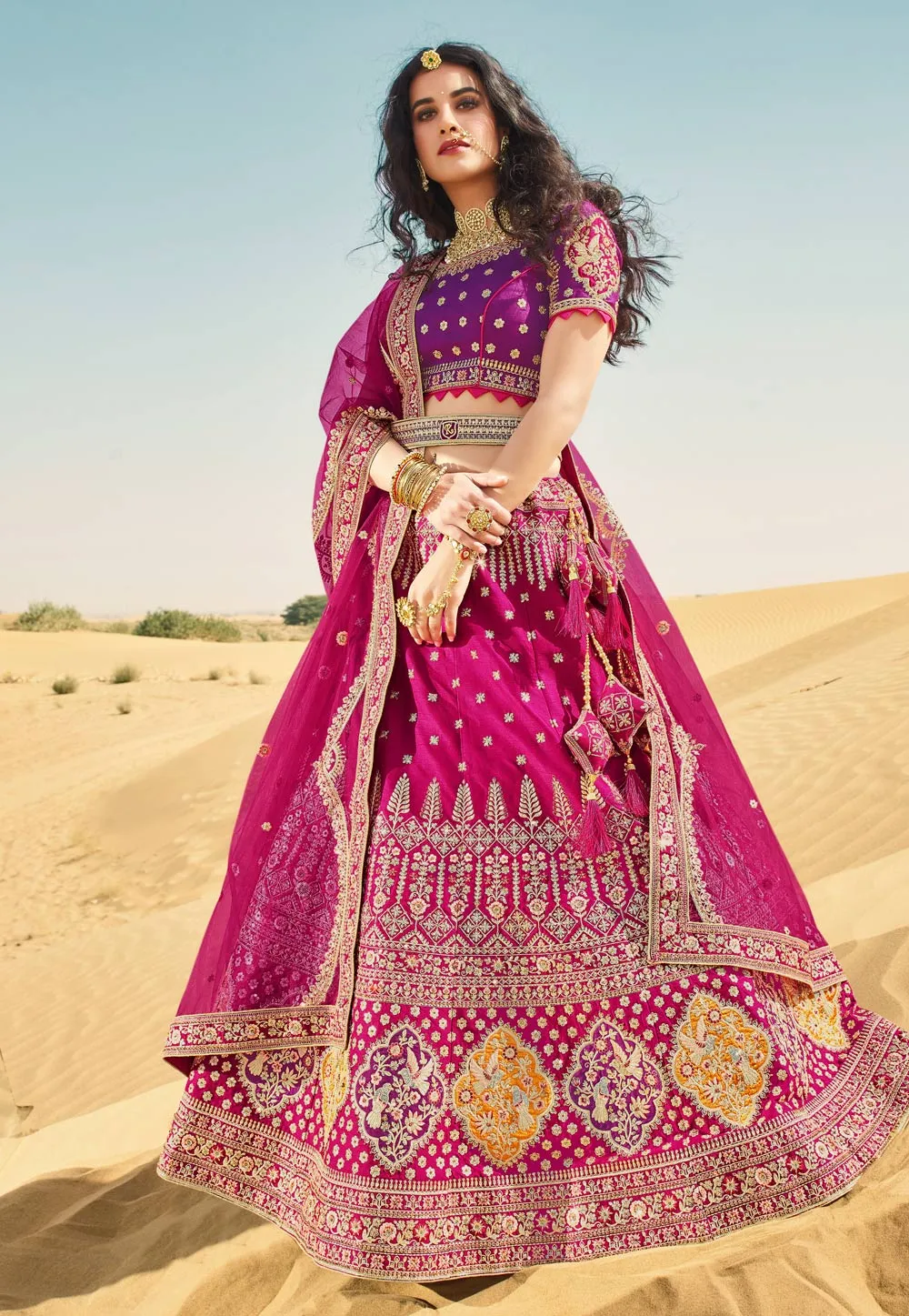 Pink And Purple Embroidered Wedding Lehenga Choli