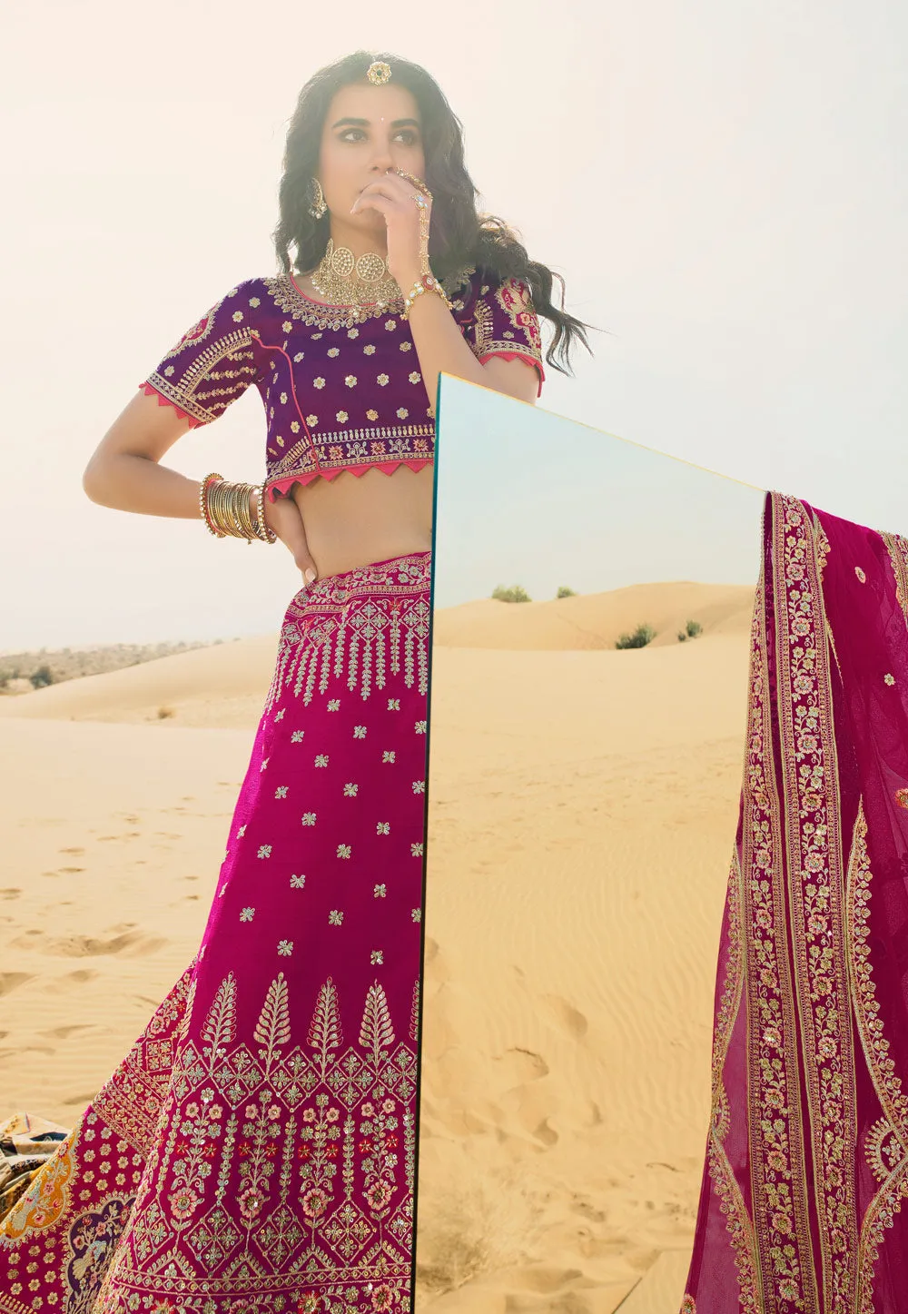 Pink And Purple Embroidered Wedding Lehenga Choli