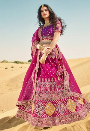 Pink And Purple Embroidered Wedding Lehenga Choli