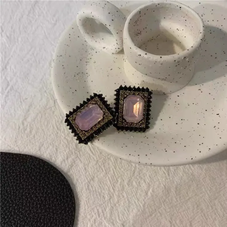Pink Crystal & Cubic Zirconia Square Stud Earrings