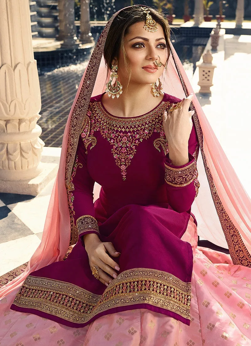 Pink Dual Tone Embroidered Lehenga Kurti Set
