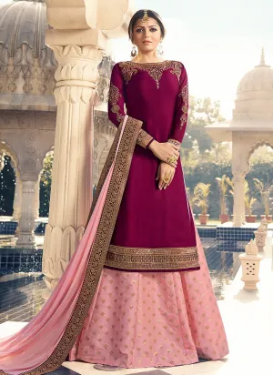 Pink Dual Tone Embroidered Lehenga Kurti Set