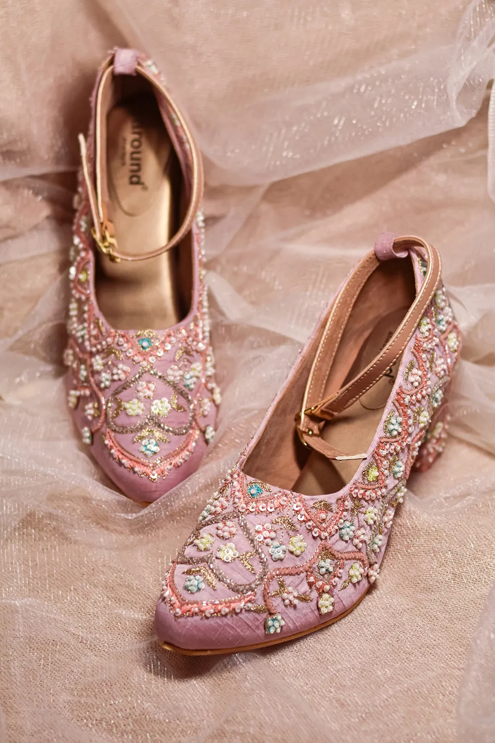 Pink Embroidered Heels