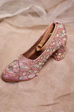 Pink Embroidered Heels