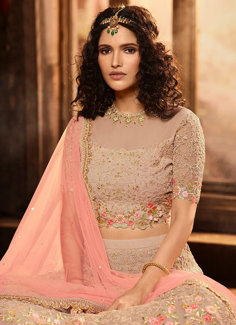 Pink Floral Zari Embroidered Lehenga Choli Set