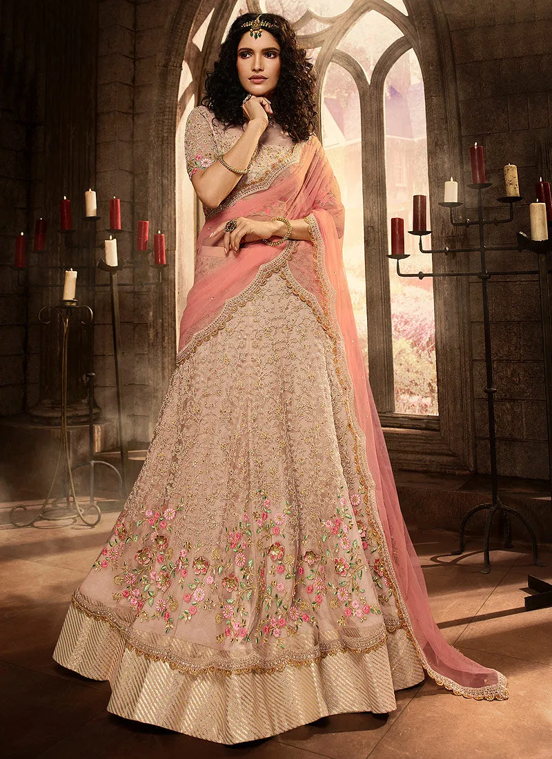 Pink Floral Zari Embroidered Lehenga Choli Set