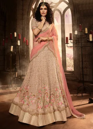 Pink Floral Zari Embroidered Lehenga Choli Set