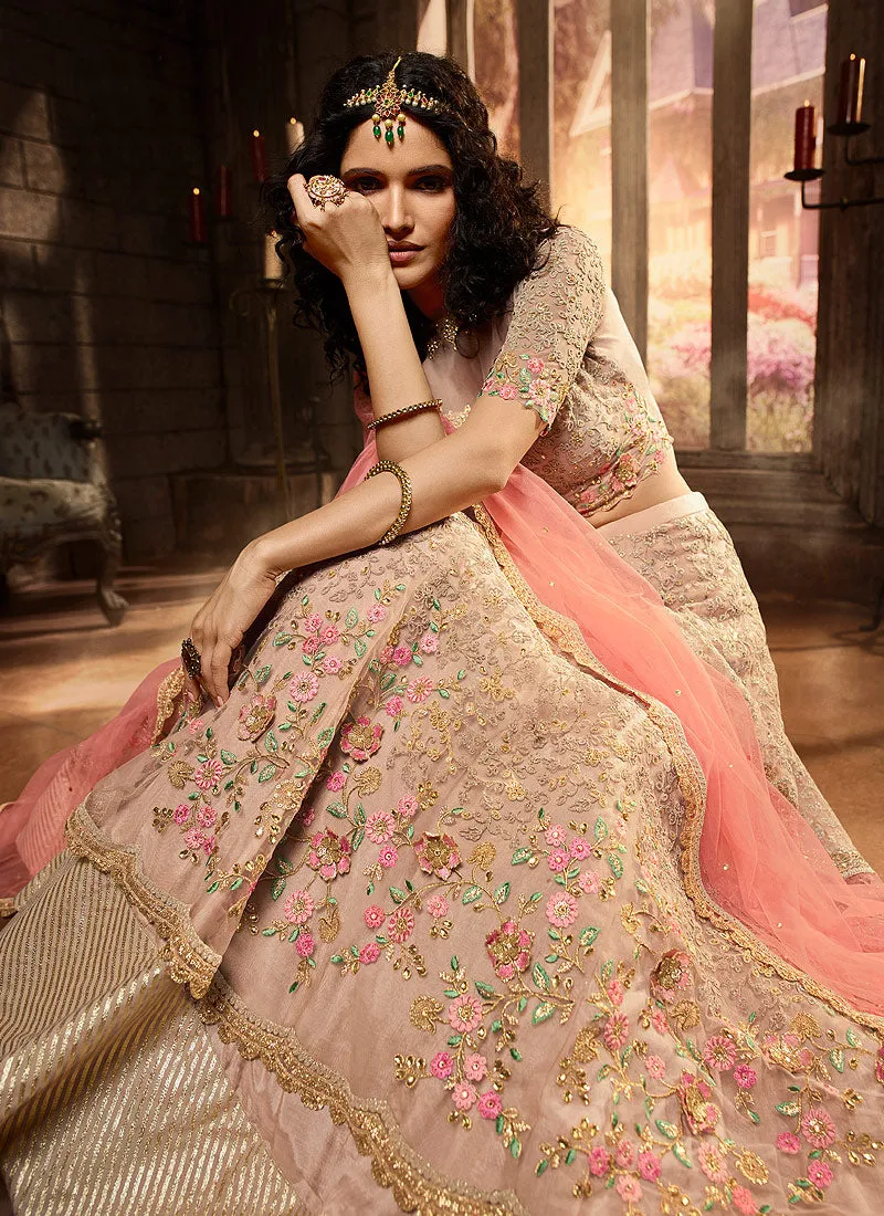 Pink Floral Zari Embroidered Lehenga Choli Set