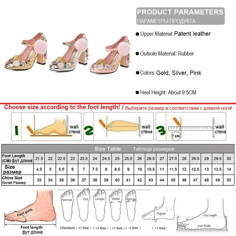 pink mary janes crystal flower women pumps with fur genuine leather ladies party shoes clock super high heels