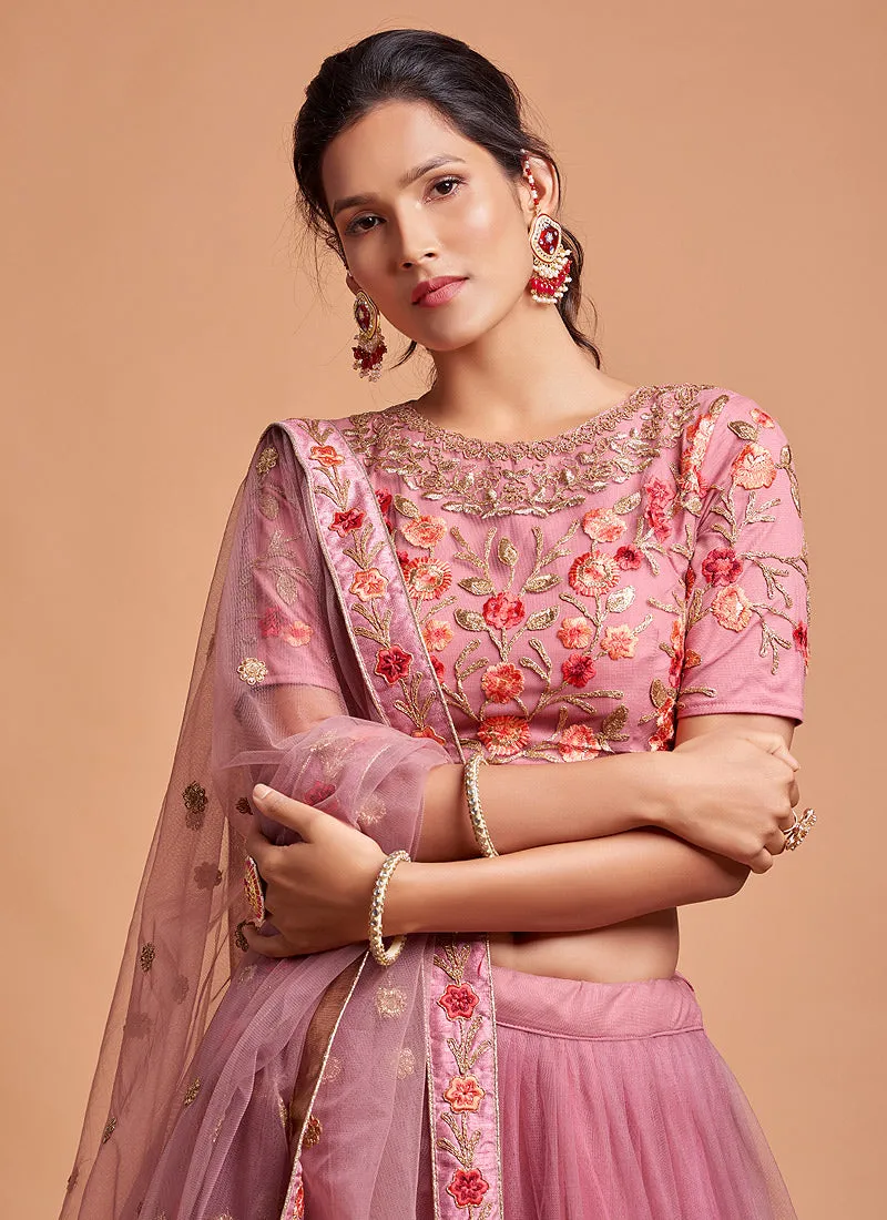 Pink Multi Embroidered Designer Lehenga Choli