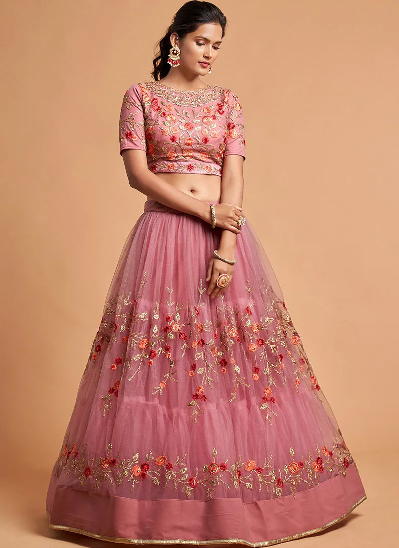 Pink Multi Embroidered Designer Lehenga Choli