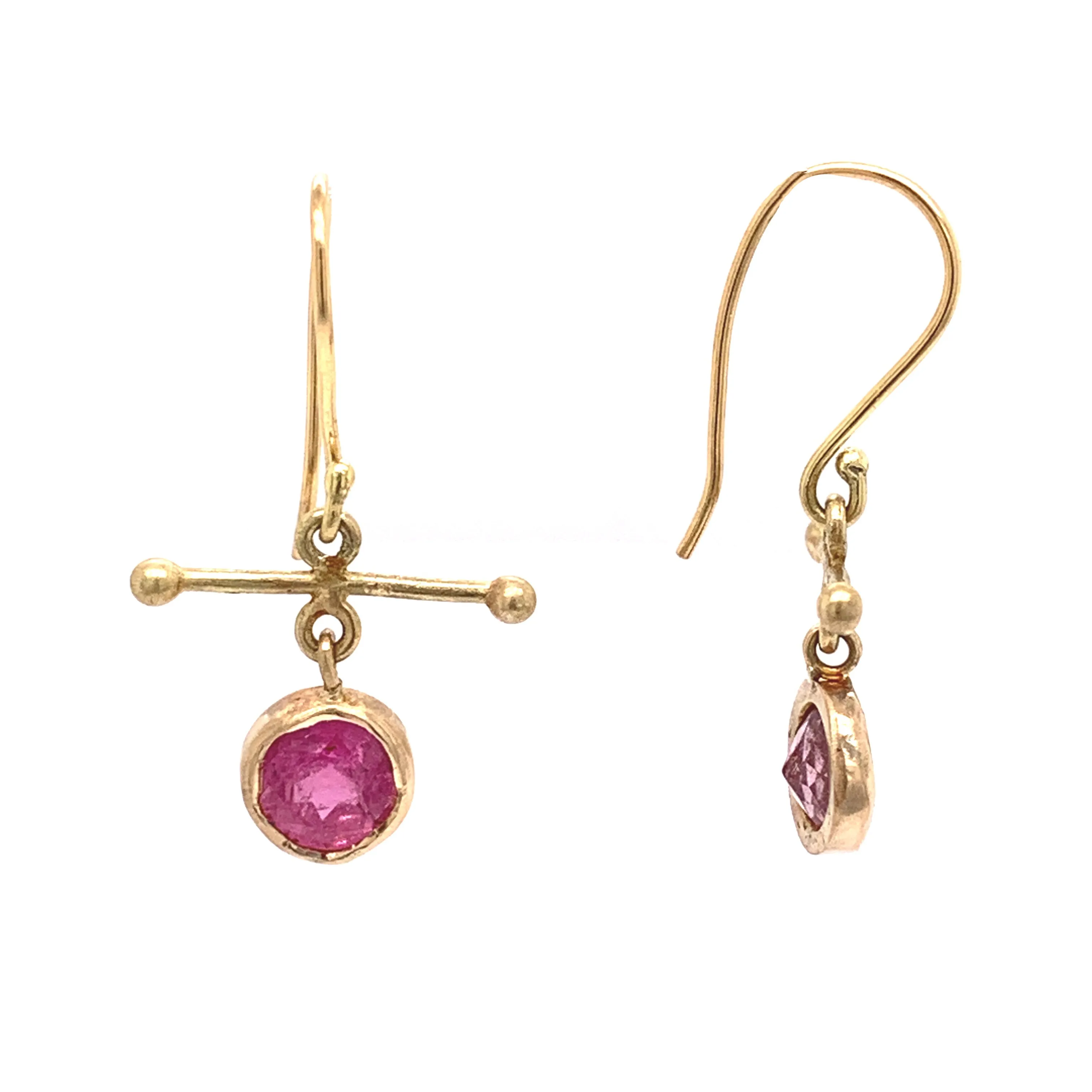 Pink Tourmaline Gold Earrings
