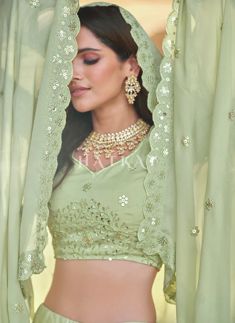 Pista Green Sequence Embroidered Wedding Lehenga Choli