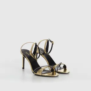 Platinum Evening High Heel Strass Sandal - Laminated Ayers Leather & Satin