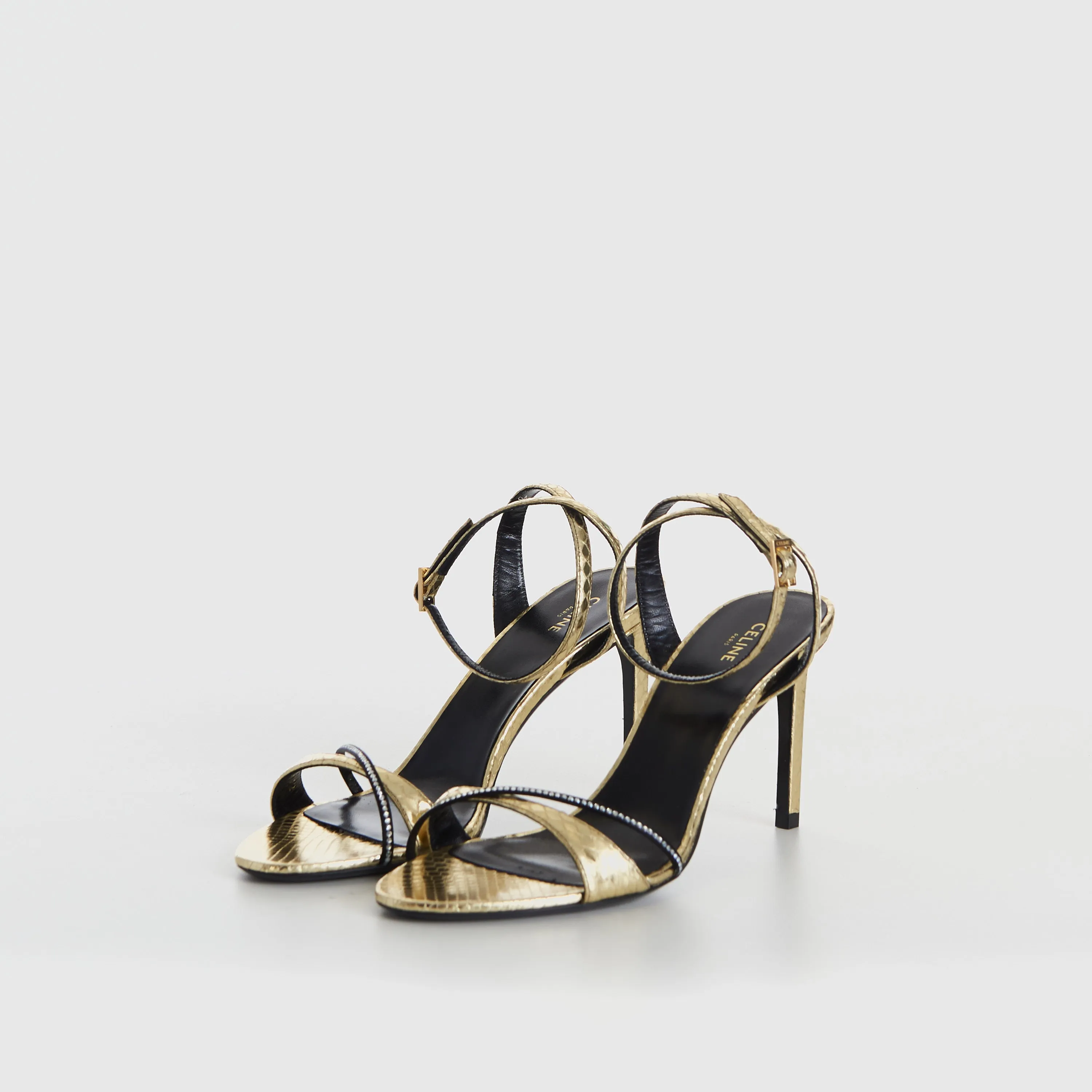 Platinum Evening High Heel Strass Sandal - Laminated Ayers Leather & Satin