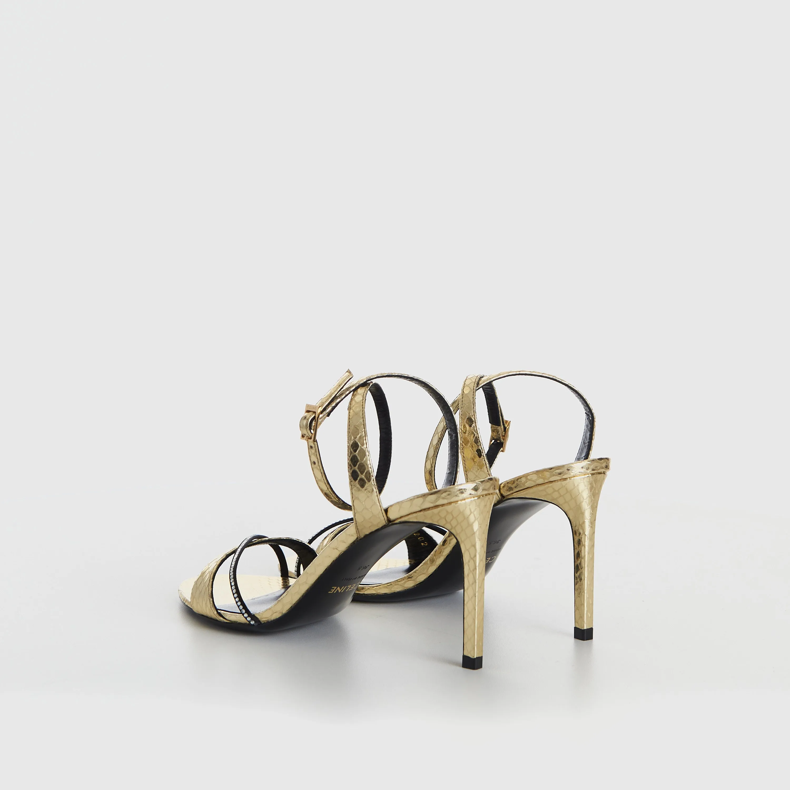 Platinum Evening High Heel Strass Sandal - Laminated Ayers Leather & Satin