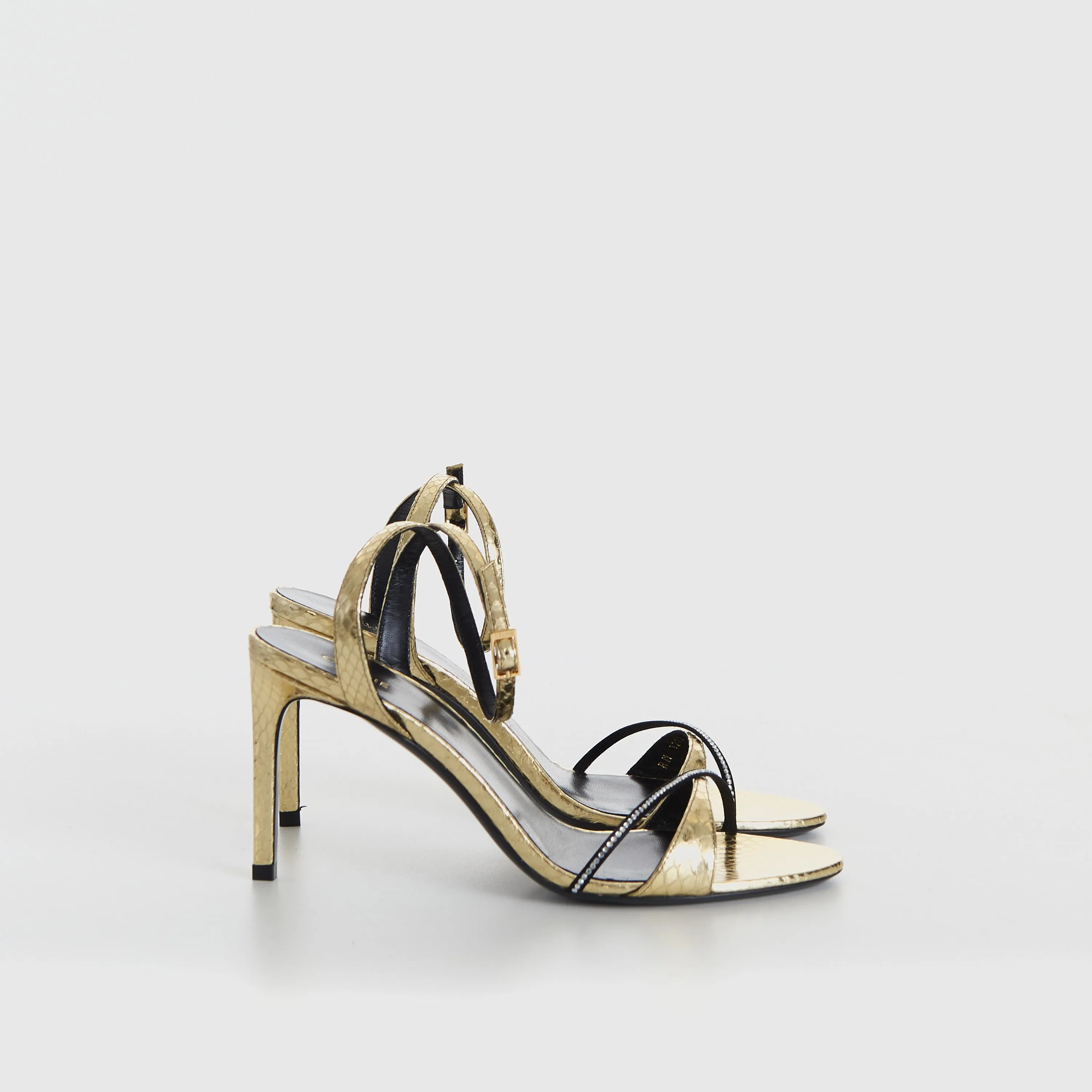 Platinum Evening High Heel Strass Sandal - Laminated Ayers Leather & Satin