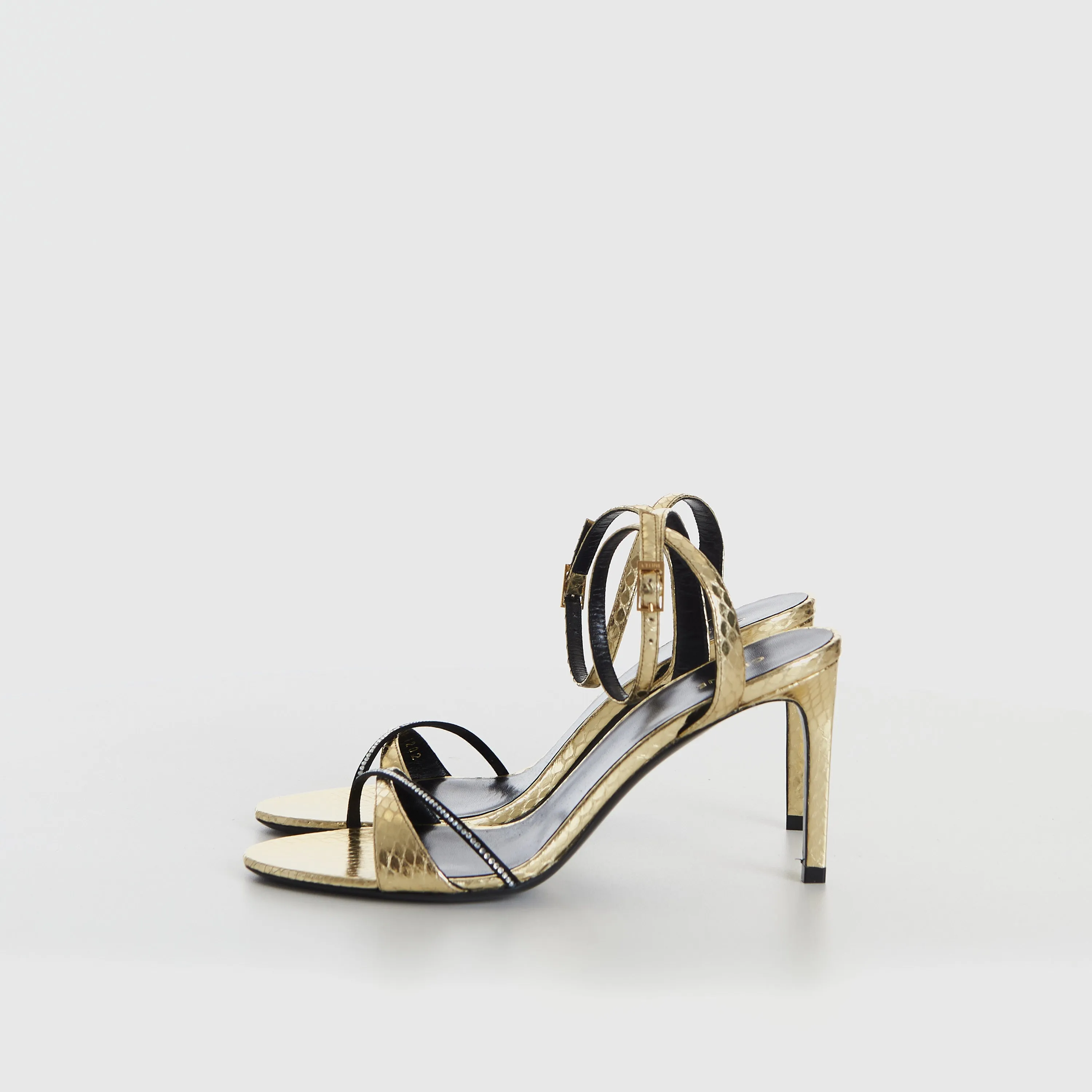 Platinum Evening High Heel Strass Sandal - Laminated Ayers Leather & Satin