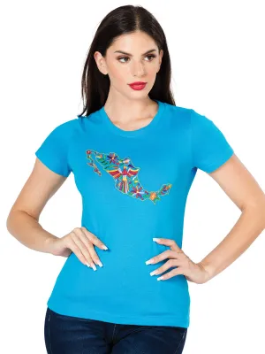 Playera Artesanal Cuello Redondo Bordada Mapa de Mexico para Mujer