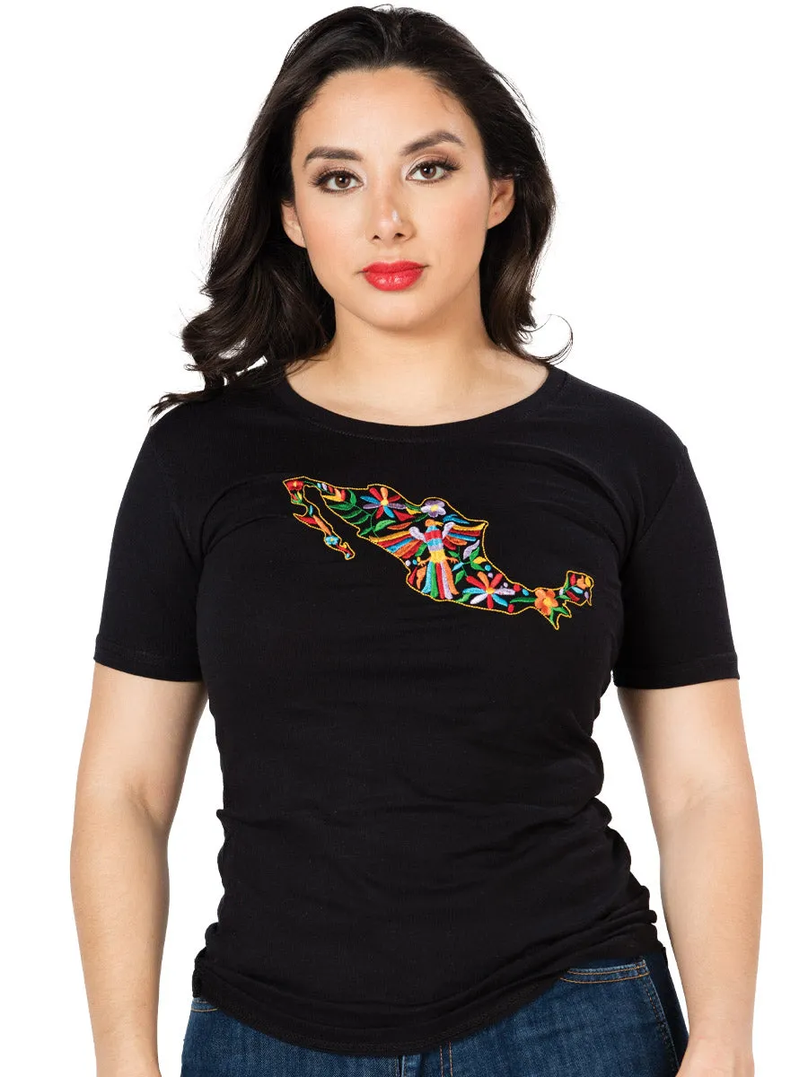 Playera Artesanal Cuello Redondo Bordada Mapa de Mexico para Mujer