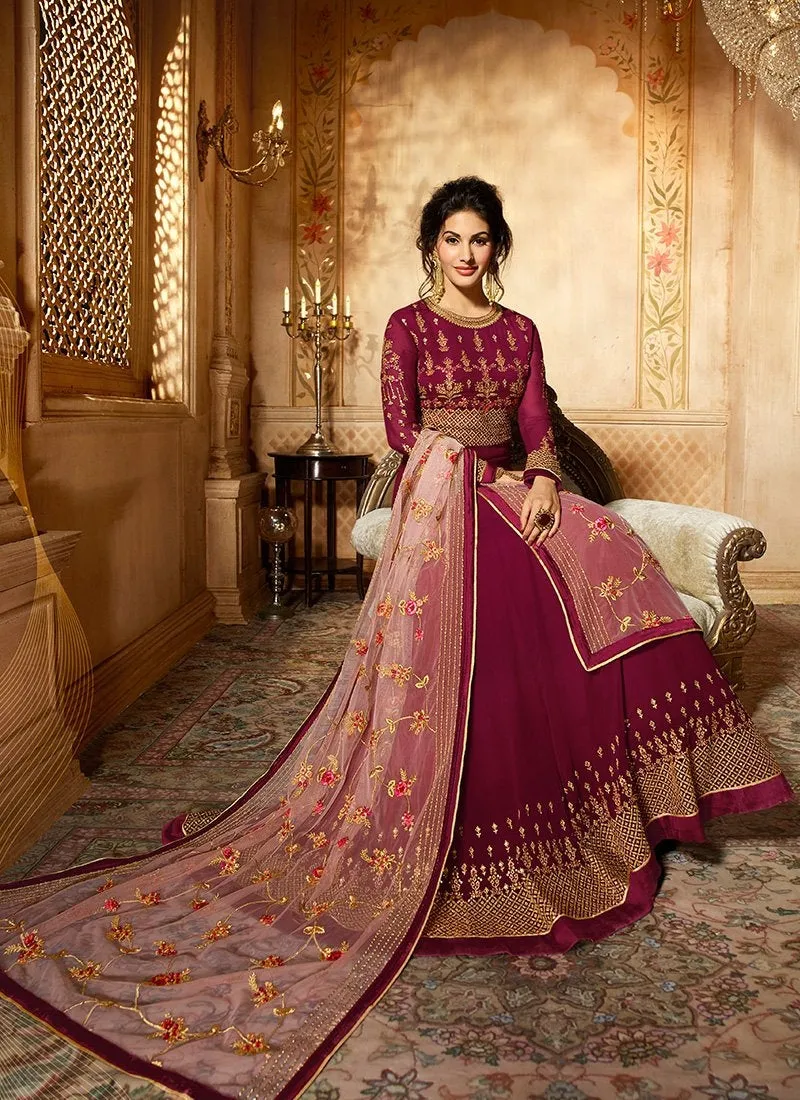 Plum Delicately Embroidered Kalidar Anarkali Suit