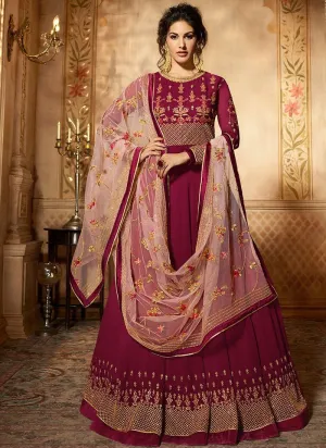 Plum Delicately Embroidered Kalidar Anarkali Suit