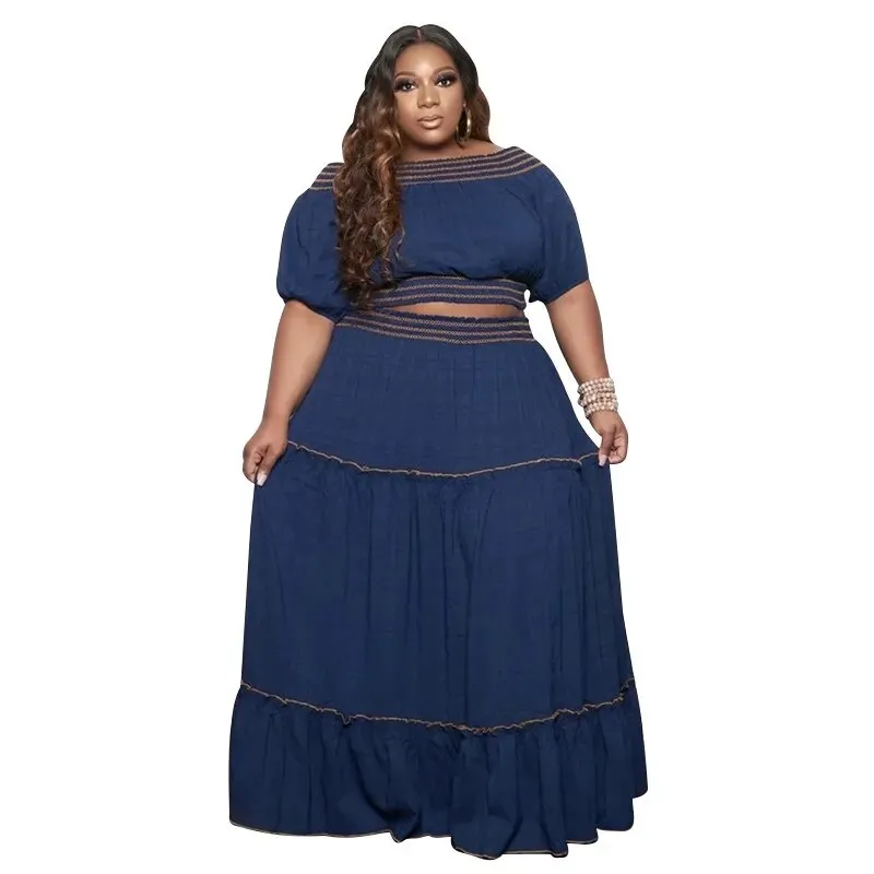 Plus Size Women's Two Piece Skirt Set Sexy Crop Top Elegant Casual Skirt Suit Plus Size Sets