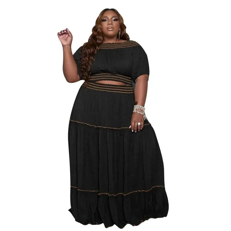 Plus Size Women's Two Piece Skirt Set Sexy Crop Top Elegant Casual Skirt Suit Plus Size Sets