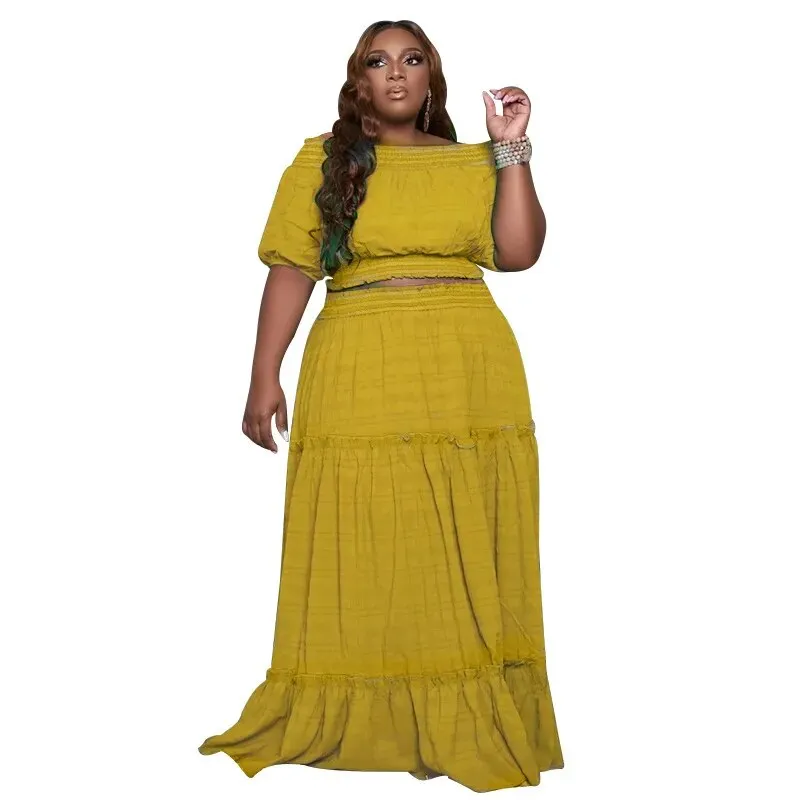 Plus Size Women's Two Piece Skirt Set Sexy Crop Top Elegant Casual Skirt Suit Plus Size Sets