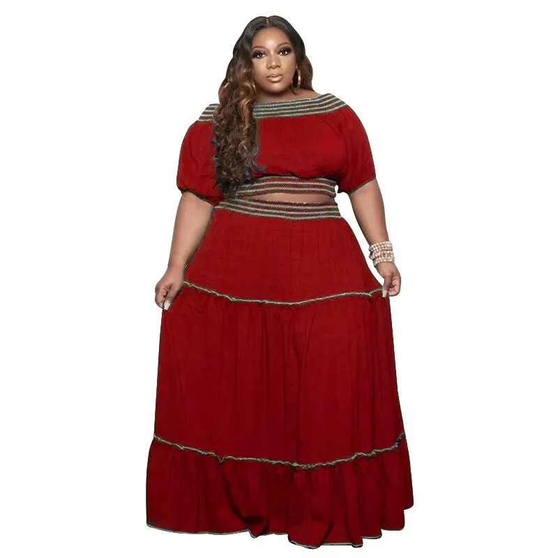 Plus Size Women's Two Piece Skirt Set Sexy Crop Top Elegant Casual Skirt Suit Plus Size Sets