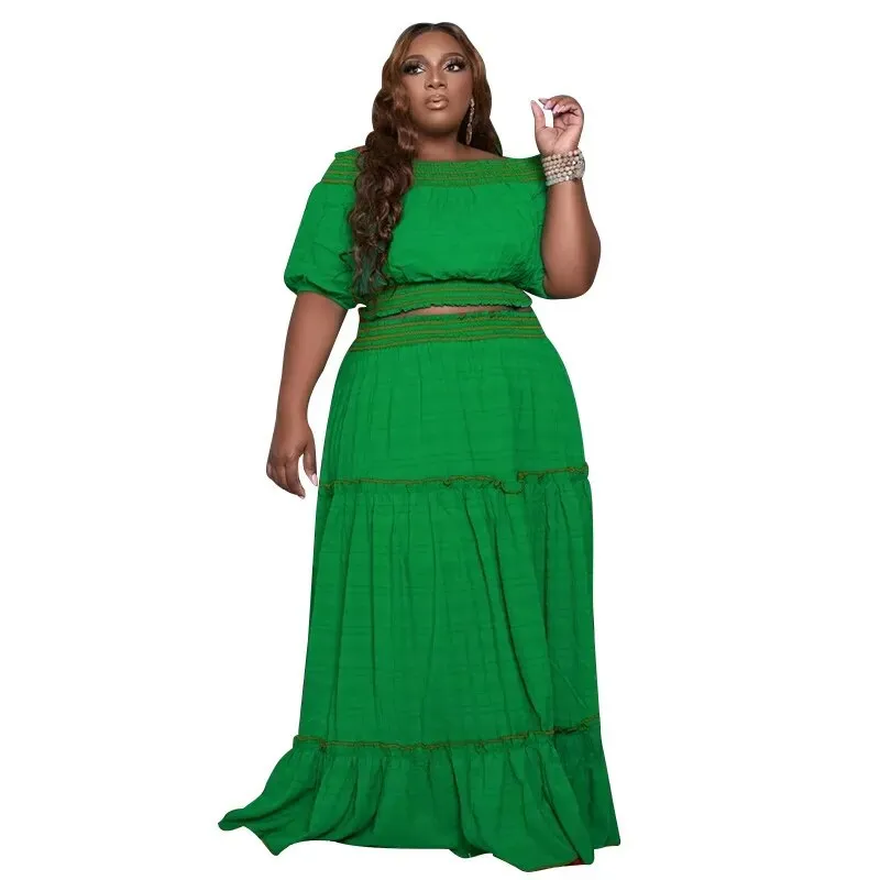 Plus Size Women's Two Piece Skirt Set Sexy Crop Top Elegant Casual Skirt Suit Plus Size Sets