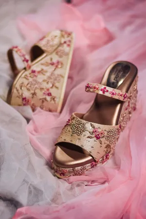 Poly Silk Embroidered Gold Wedges