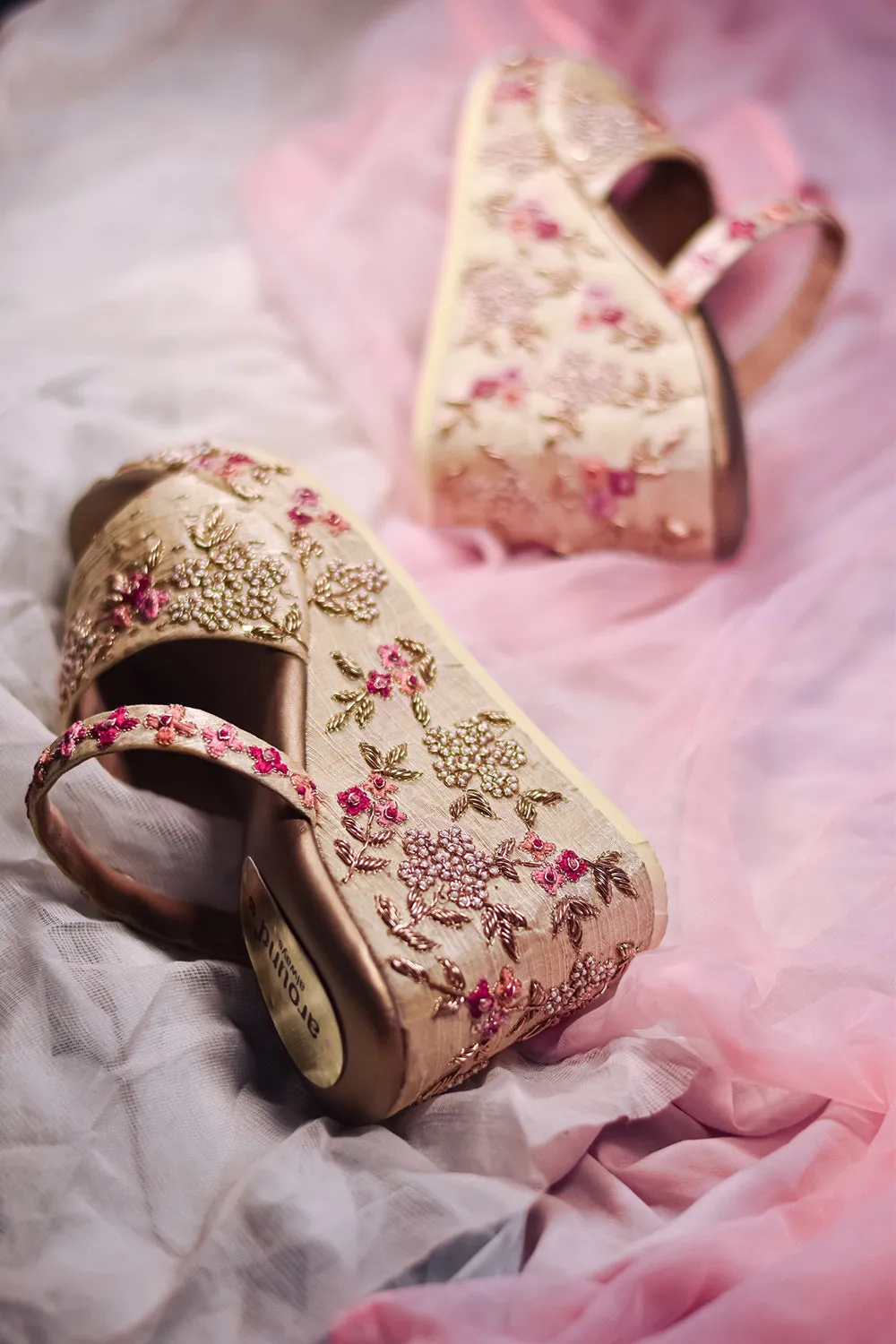Poly Silk Embroidered Gold Wedges