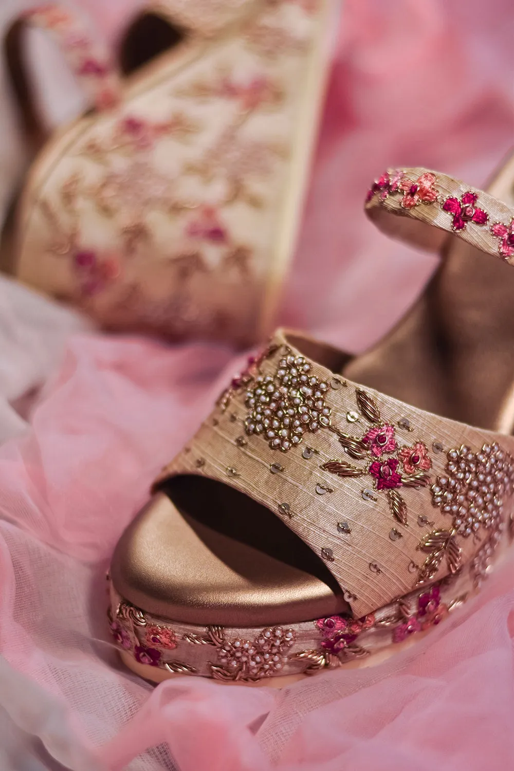 Poly Silk Embroidered Gold Wedges